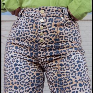 House of Sunny Leopard Print Jeans with Gold Buttons
